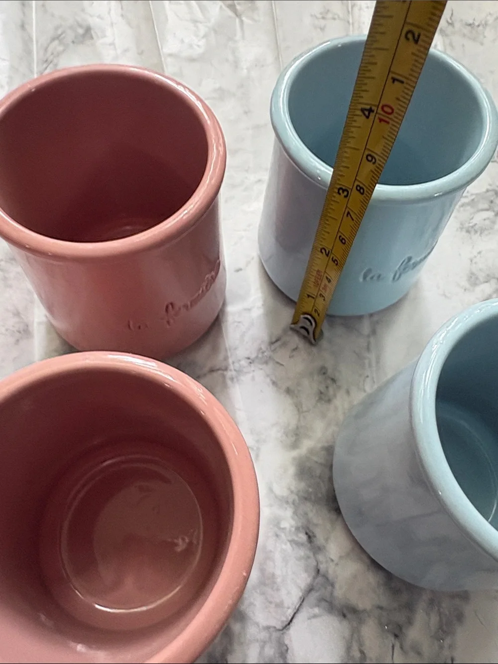 4 La Fermiere Yogurt Pots - Seashell Pink & Sky Blue